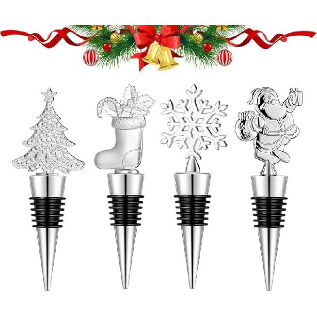 6pcs Wine Bottle Stoppers, Christmas Decorative Wine Stoppers set, Individual Package Reusable Alloy Wine Stopper Suitable for Christmas Party,