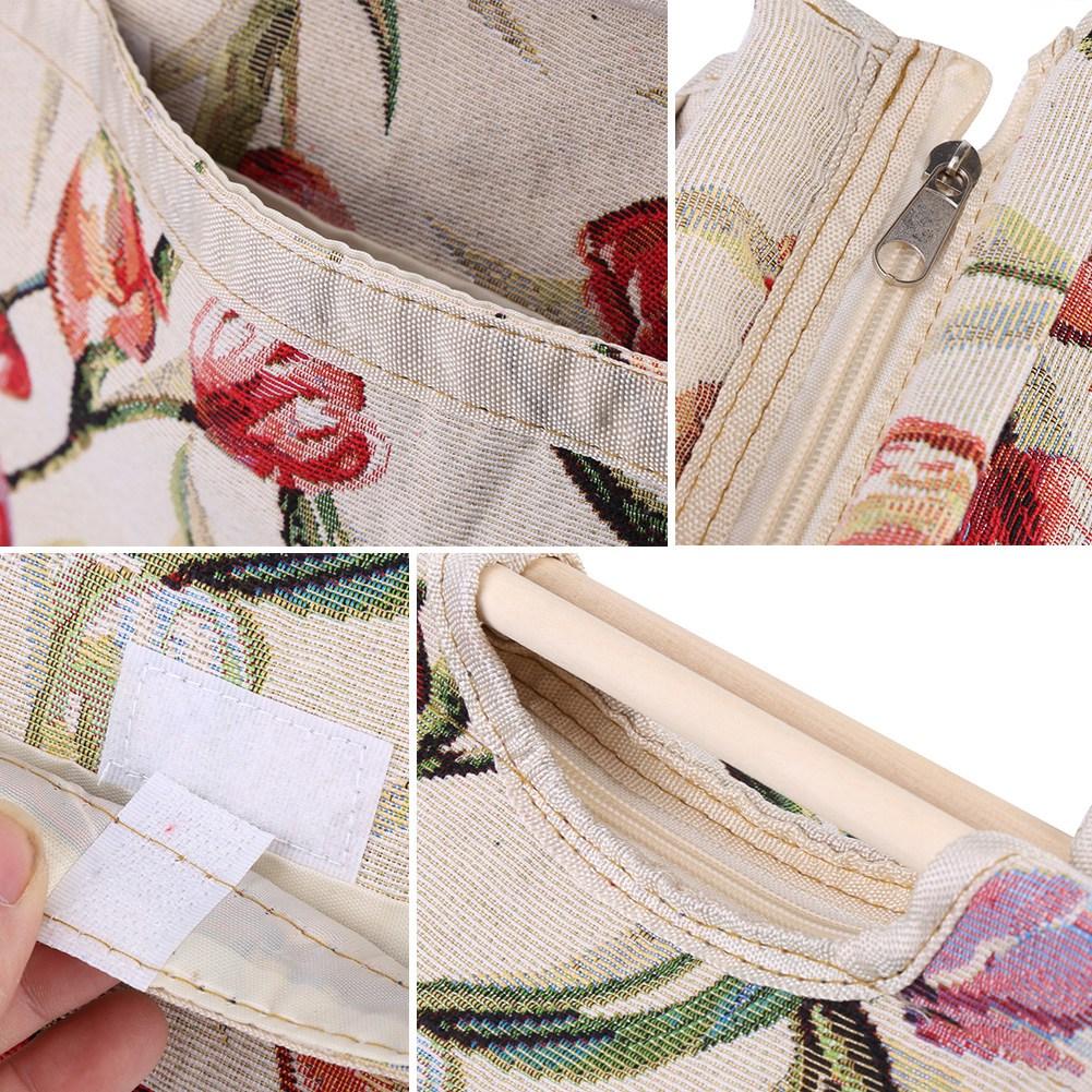 Exquisite Practical Wood Handle Woven Fabric Storage Bag for Knitting Needles Sewing Tools Yarn Organizer Knitting Organizer