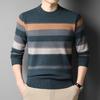 Autumn Winter New Men Sweater O-Neck Striped Contrast Color Thicken Warm Trend Fashion Loose Long Sleeve Pullovers Knitted Top