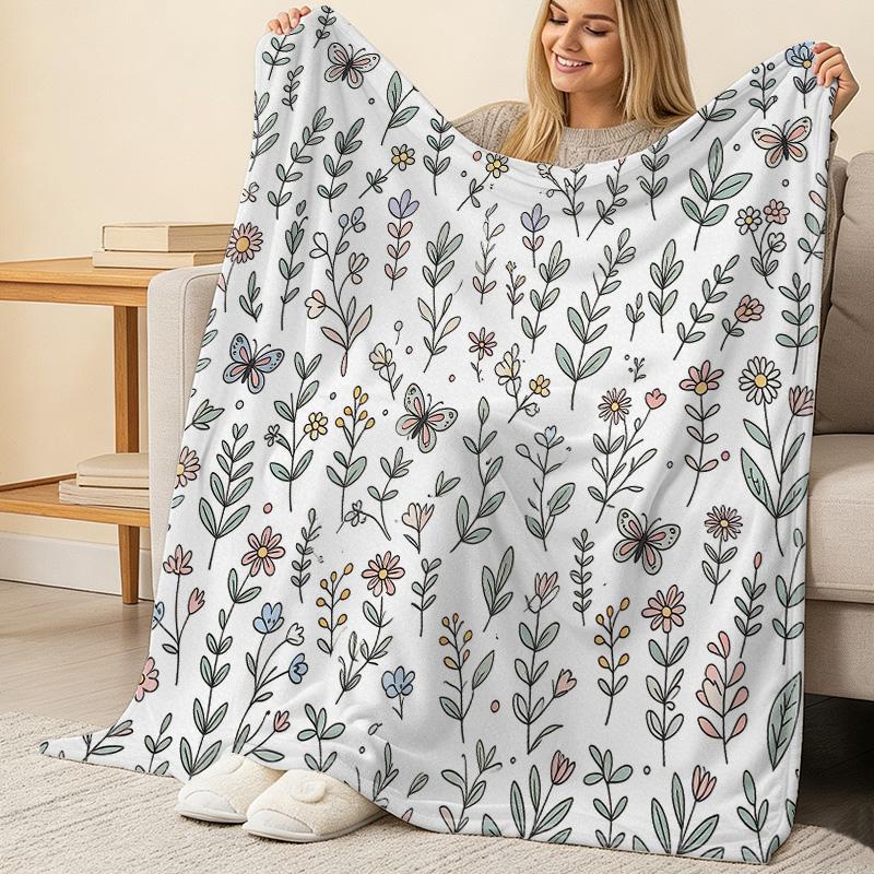 Thick Floral Flannel Blanket Soft, Warm & Cozy, Ideal for Home, Guest Room, Single Use, Christmas & Halloween