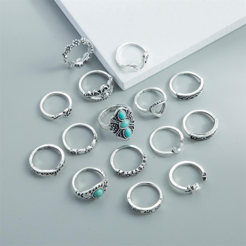 15Pcs/Set Aesthatic Vintage Ring Set Personality Punk Ring Set Gothic Rings for Women Boho Jewelry