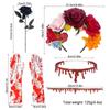 4-Piece Set Halloween Party Costume Rose Flower Headband Novelty Horror Necklace Gloves  for Women