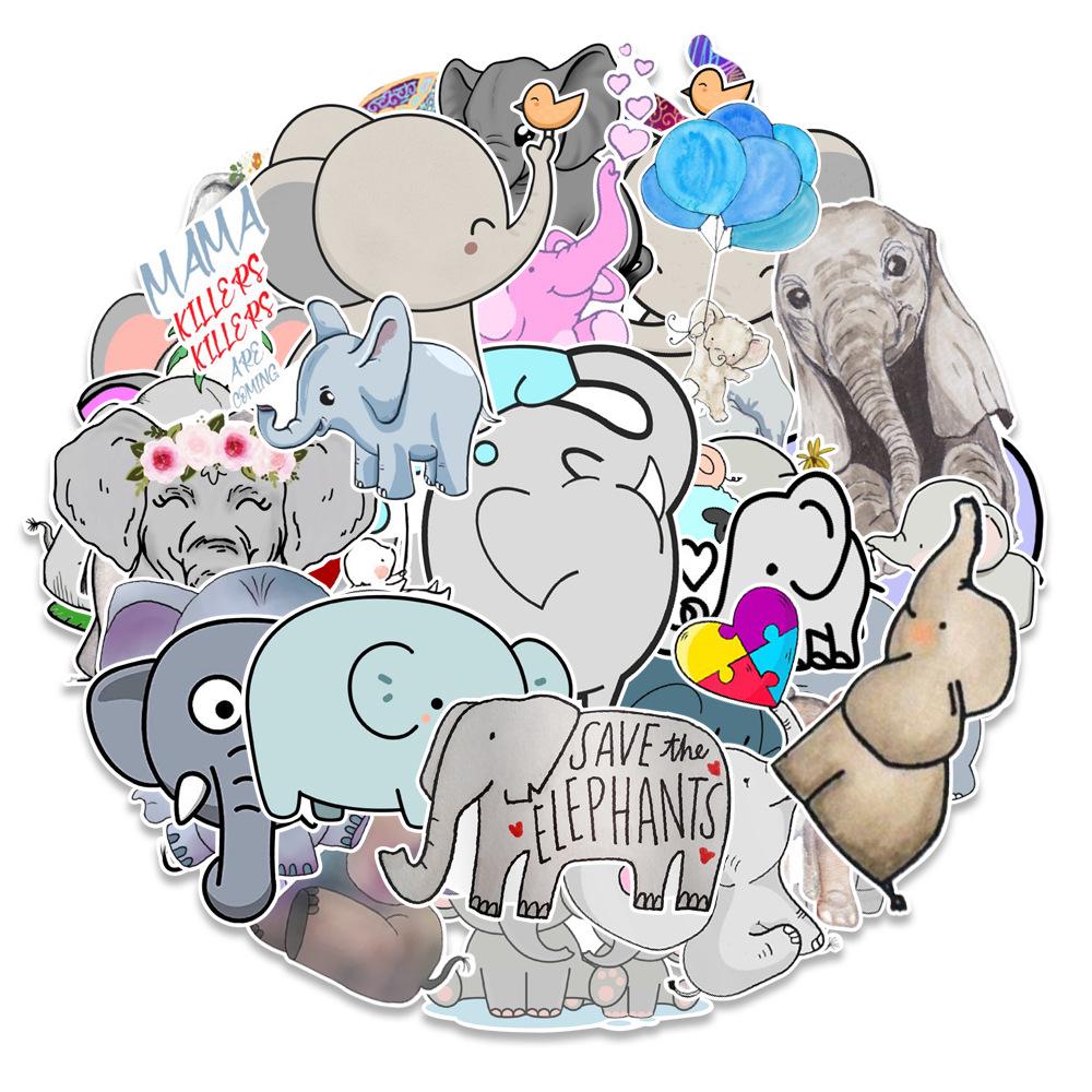 50 Cartoon Elephant Animal Stickers for Luggage, Laptop, Phone, and Water Bottle