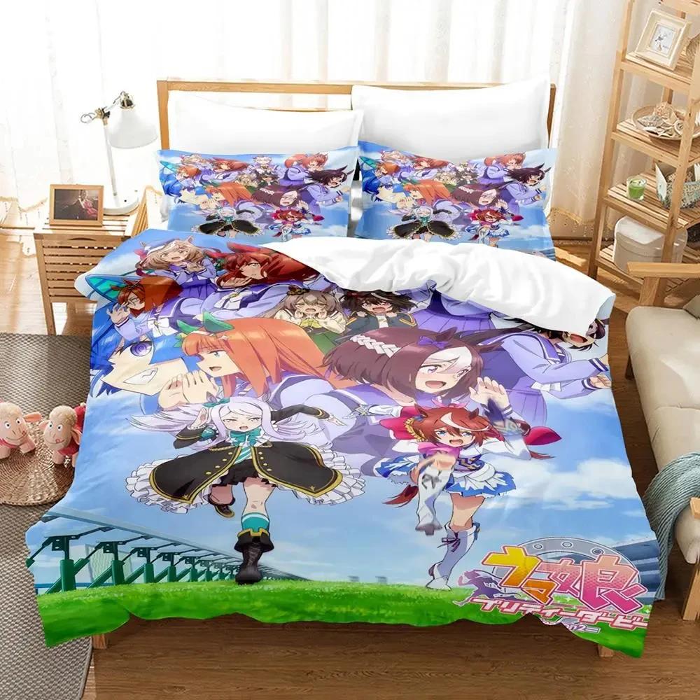 Anime Uma musume Prety Derby Beding Set Soft Duvet Cover Bed Linen Set Comfortable Quilt Cover Pilowcase Warm Comforter king Quen Sized Dimensions