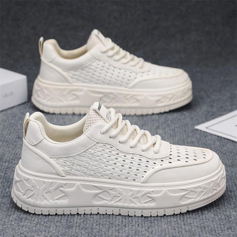 Casual sports hollow men's shoes summer new breathable punching fashion little white shoes personalized thick sole heightening shoes board shoes