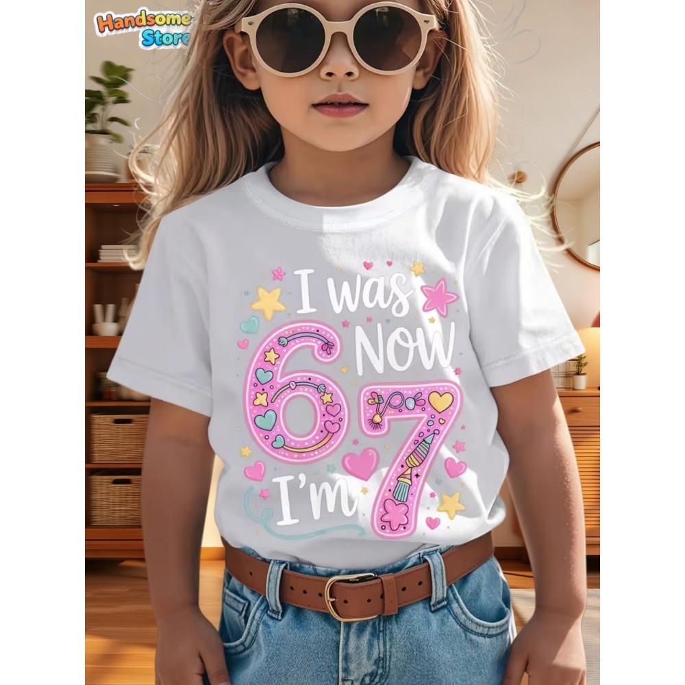 67 Meme T-shirt för Pojkar Flickor Mode Stänkt Bläck 3D-tryck Flickas Kortärmade T-shirts Rundhalsade Toppar Löst Barnkläder