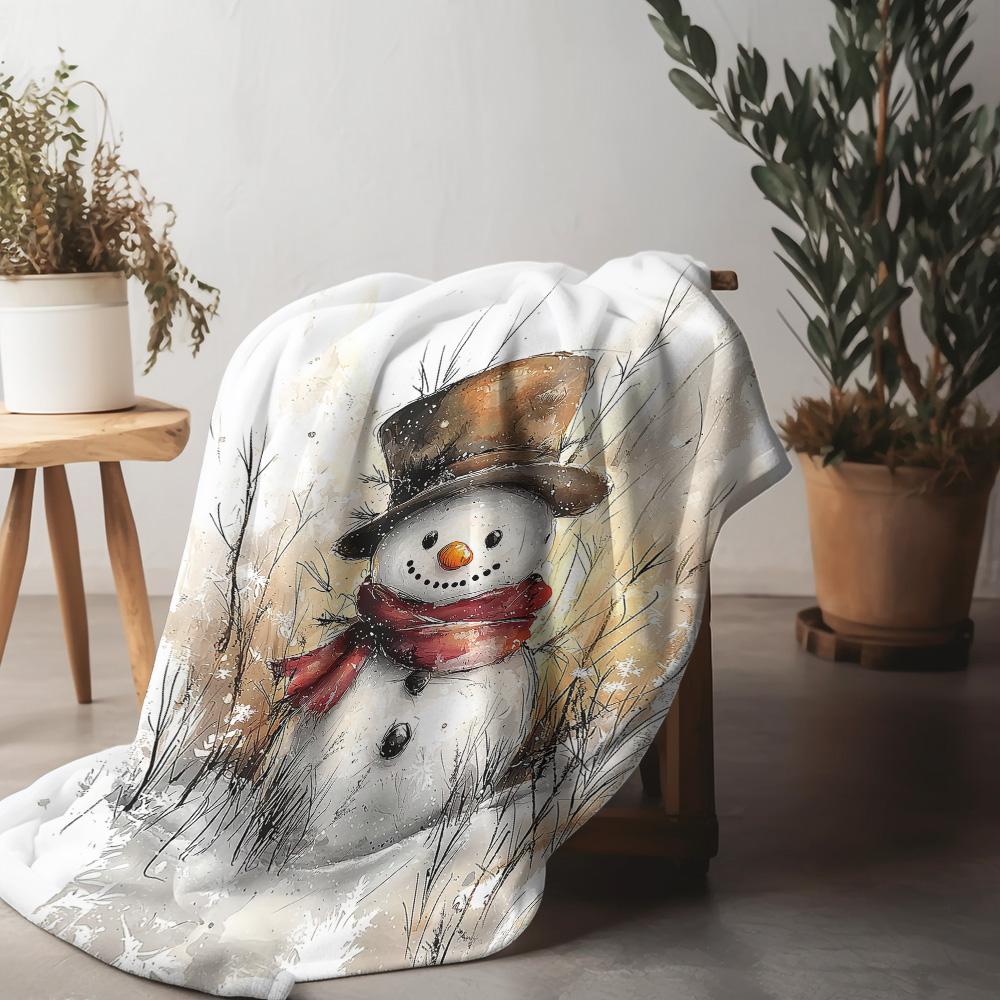 

Tuniu Cute snowman plush fleece blanket for winter home decor, sofa bed living room warm throw blanket 75x90cm