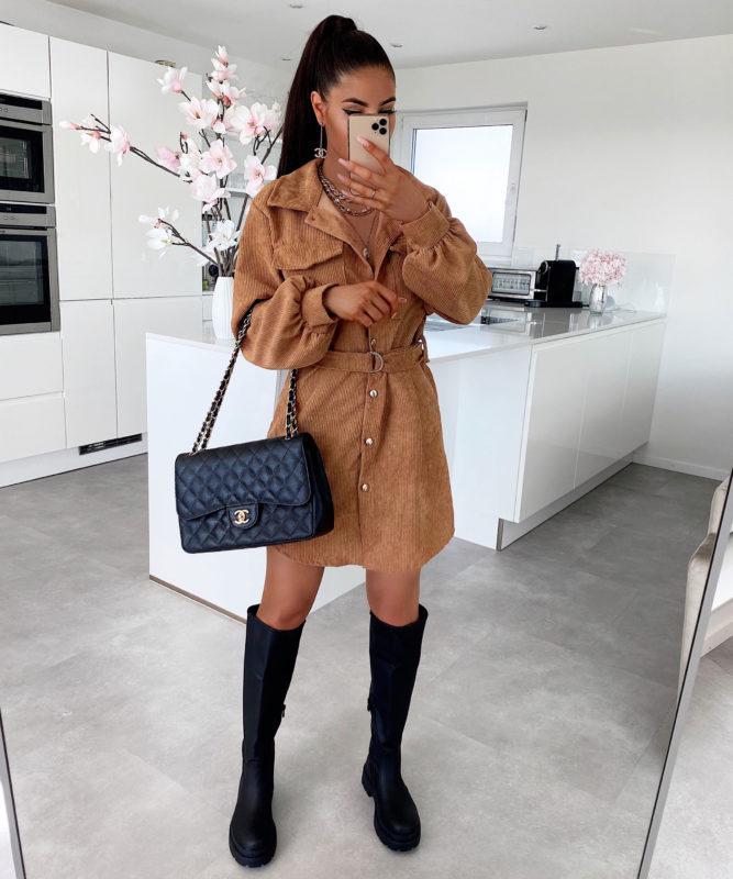 Autumn/Winter Corduroy Shirt Dress with Pockets - New Collection