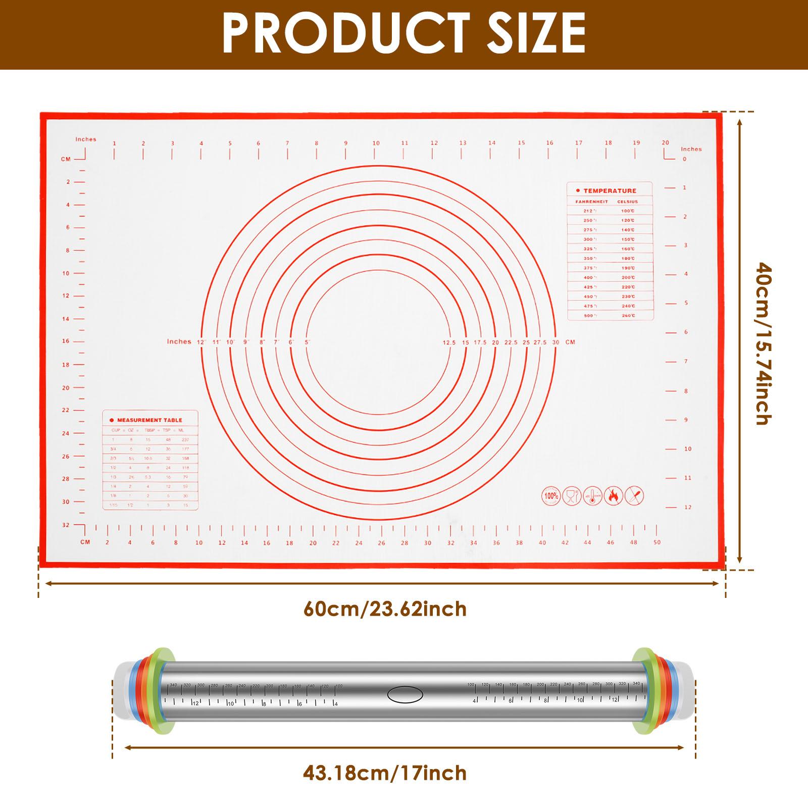 

2sets Silicone Baking Mat Kneading Pad Dough Mat and Rolling Pin Kitchen Cooking Grill Non-Stick Gadgets Bakeware Pastry Mat