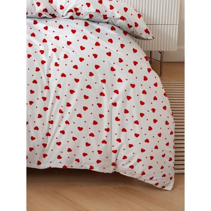Parure de lit - 1 housse de couette 220 x 240 cm + 2 taies d'oreiller 60 x 60 cm - 50% coton, 50% polyester - Rouge