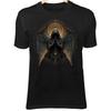 T-Shirt Angelo Gotico Sacro – Armatura d'Ossidiana, Alone Dorato, Ali di Piume Scuri