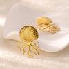 Exaggerated Shell Earrings For Women Gold Color Stainless Steel Shell Earring Summer Ocean Jewelry Gift BFF
