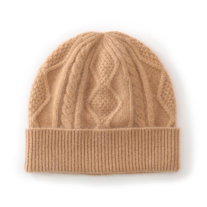 2024 Autumn/Winter Pure Cashmere Rhombus Knit Hat with Ear Protection - Versatile and Warm.