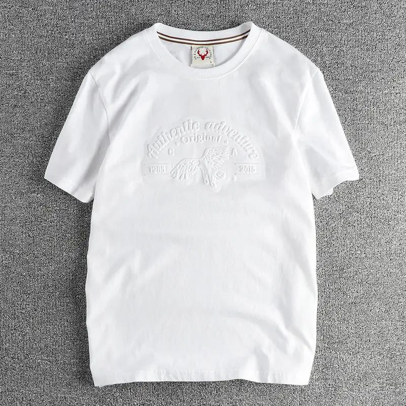 Summer American Retro Short-sleeved O-neck 3D Eagle Printed T-shirt Fashion Simple 100% Cotton Washed Casual Sport Top