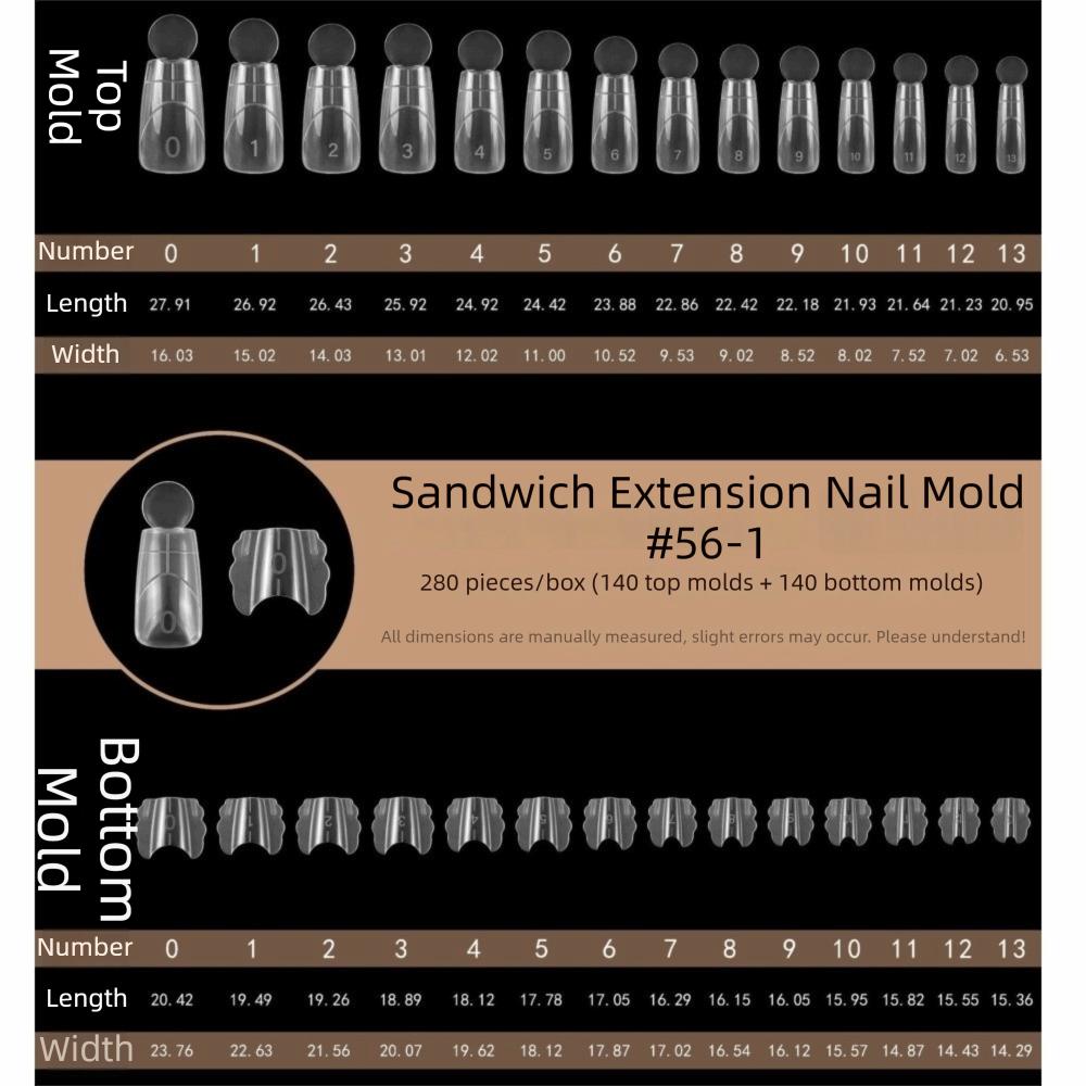 280pcs 14 Sizes Sandwich Dual Nail Forms Square Oval Acrylic Nail Extension  for Manicure Tools