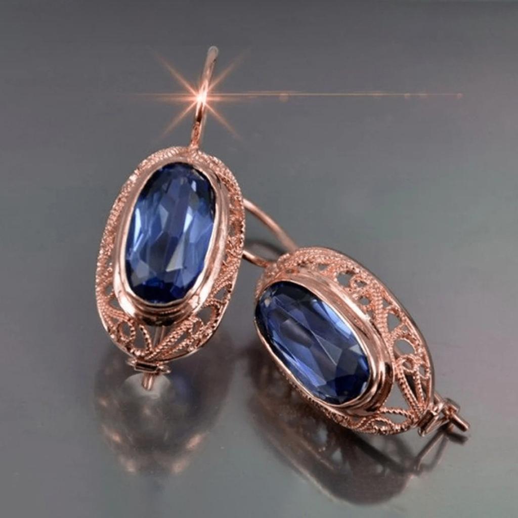 Vintage Open Filigree Oval Red Gem Leverback Drop Earrings Women Retro Ear Jewelry