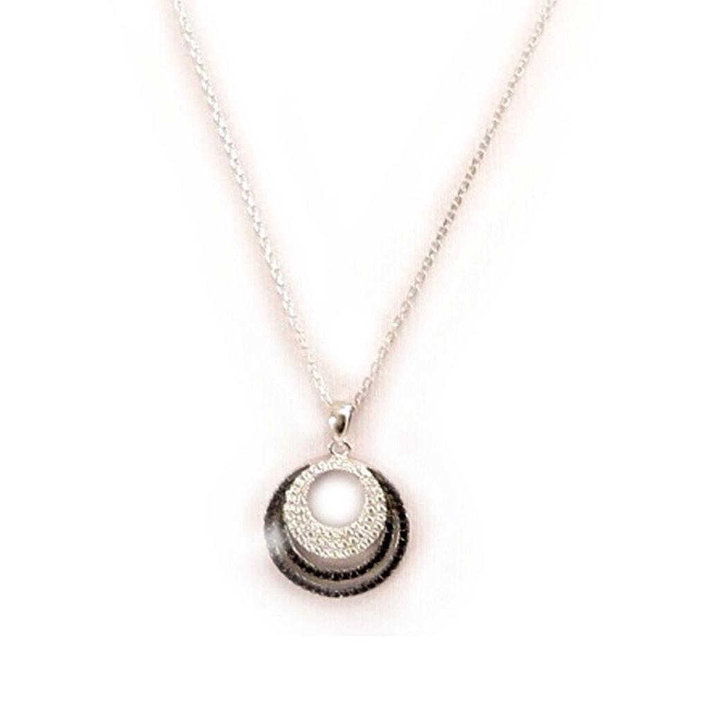 Altesse [L0182] - Silver Necklace 'Scarlett' Black White