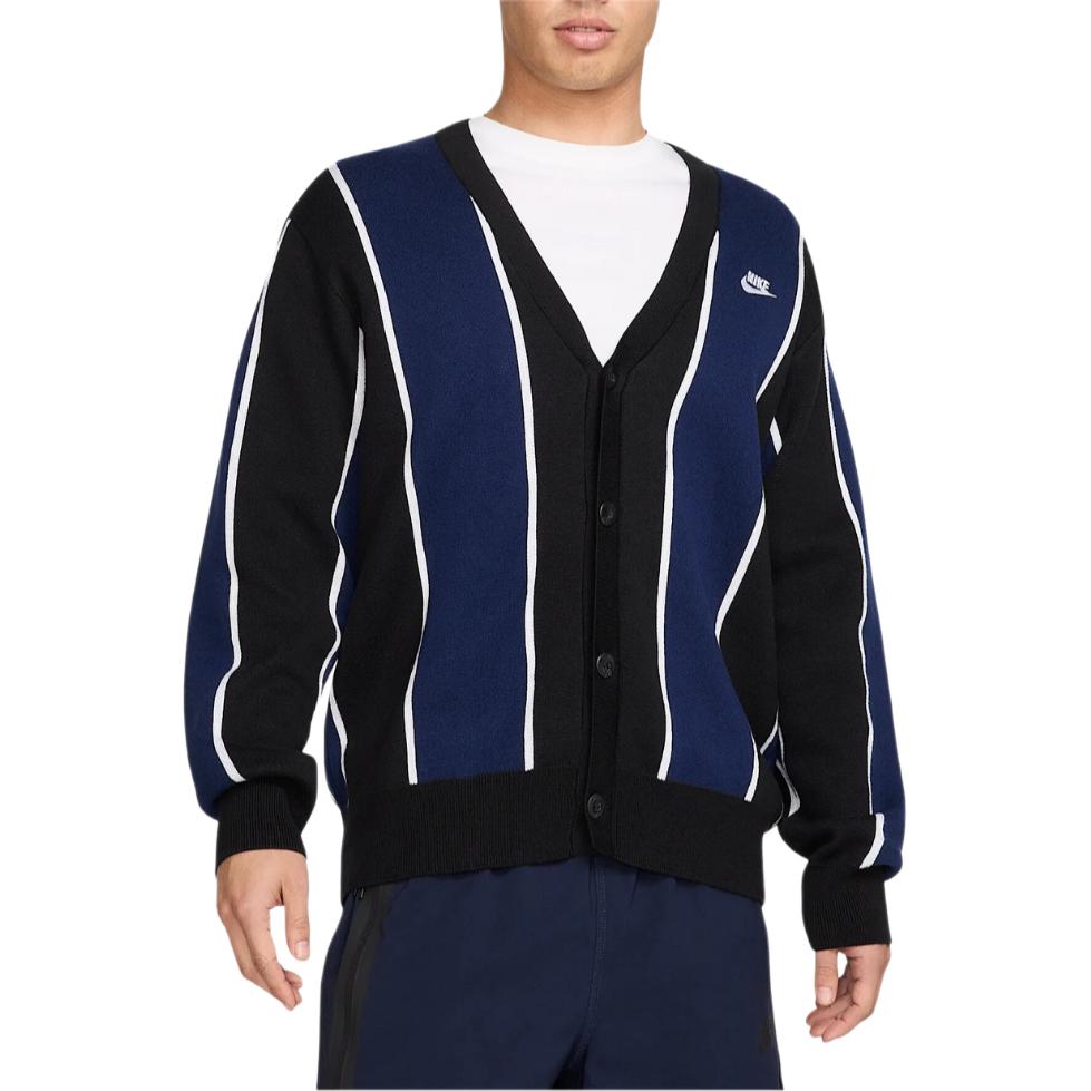 Nike Striped V-Neck Long Sleeve Knit Sweater Men Tops Navy-Blue HM4813-010