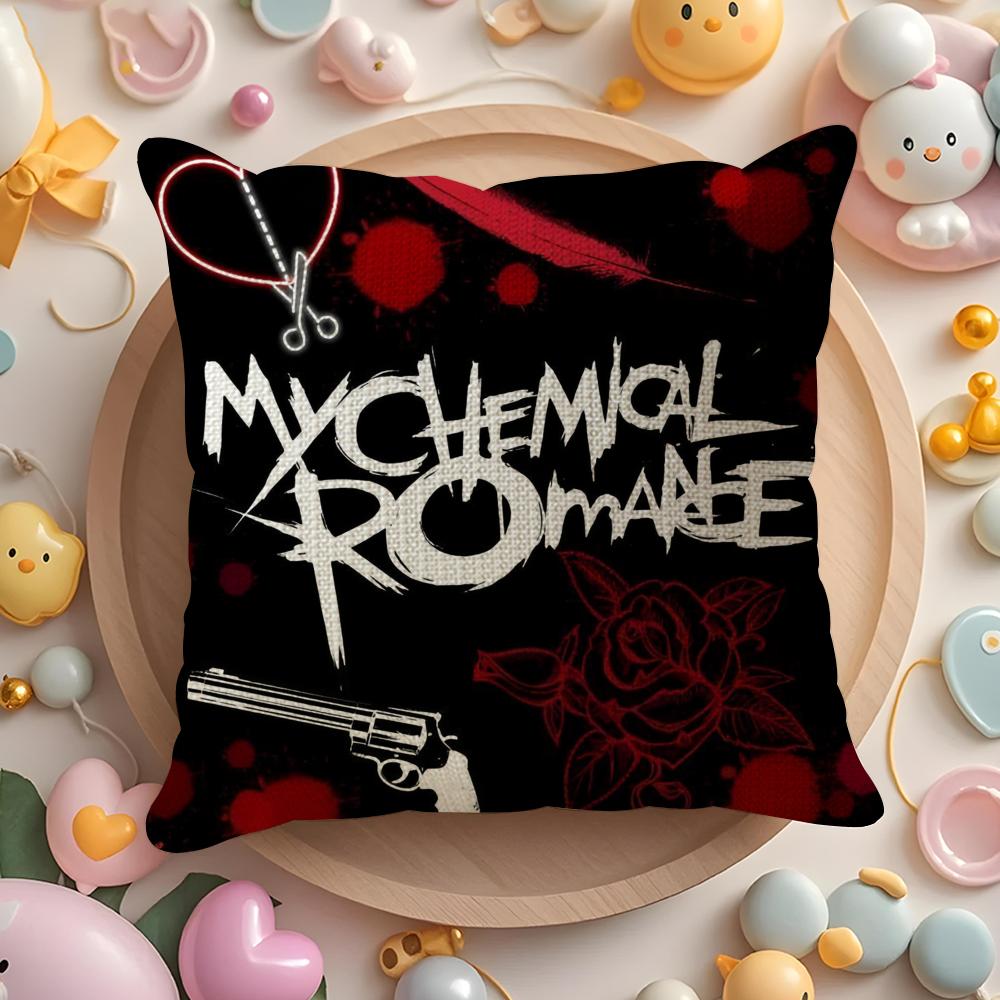 Hot Rock My Chemical Romance Band Cushion Cover Linen Fabric Double-Sided Printing Breathable Pillow Case Sofa Home Decor