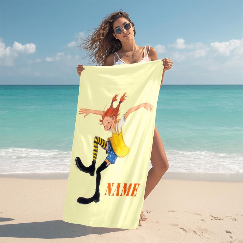 Personalized Pippi's Whimsical Journey Beach Towel Microfiber Beach Towel Thin Absorbent for Beach Swimming Yoga Bath Sports. 0910252