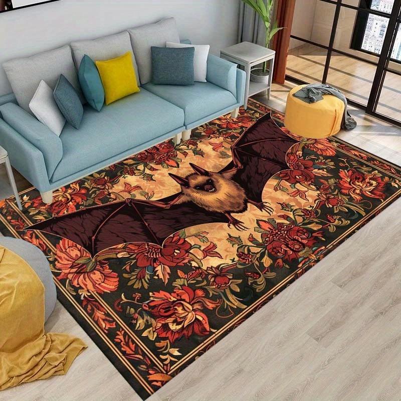 Gothic Floral Bat Print Rug - Home Decor, Large Area Non-Slip Carpet for Living Room, Bedroom, Office, Bathroom, Door Mat