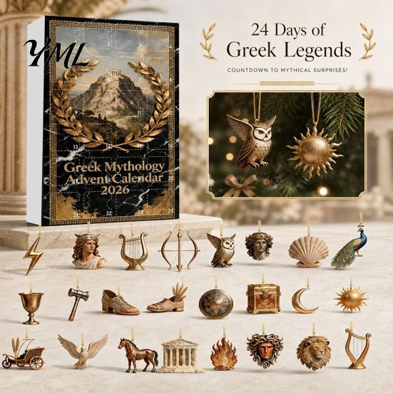 Reusable Christmas Tree Decor Greek Myth Advent Calendar, 24Pcs Acrylic 2D Ornament Set with Vintage Holiday Gift for History Buffs Gold Tone, Hanging