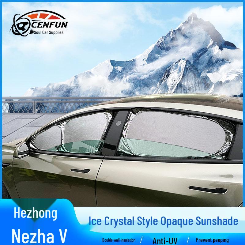 Hezhong Nezha V Car Sunshade: Ice Crystal Opaque Window Curtain for Sun Protection, Heat Insulation, and Privacy.