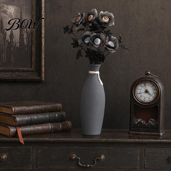 Halloween Home Decor Eyeball Flower Stem, Artificial Rose Floral Pick with Eyeball, Decorative Props Gothic Black Branches for Vase, Indoor