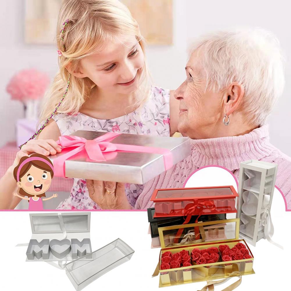 Mom Letter Shaped Empty Flower Box Clear Window Design Rectangle Cardboard Gift Box Strawberry Packaging Decorative Soap Box DIY