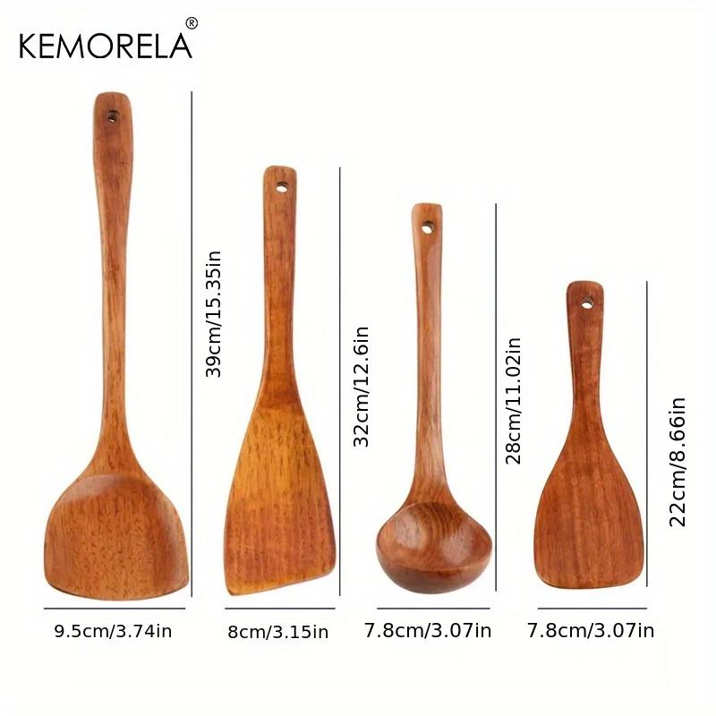 

4PCS Wooden Spatula Long Handle Rice Spoon Wooden Soup Spoon Spatula Cooking Spoons Kitchen Accessories House Kitchenware Set