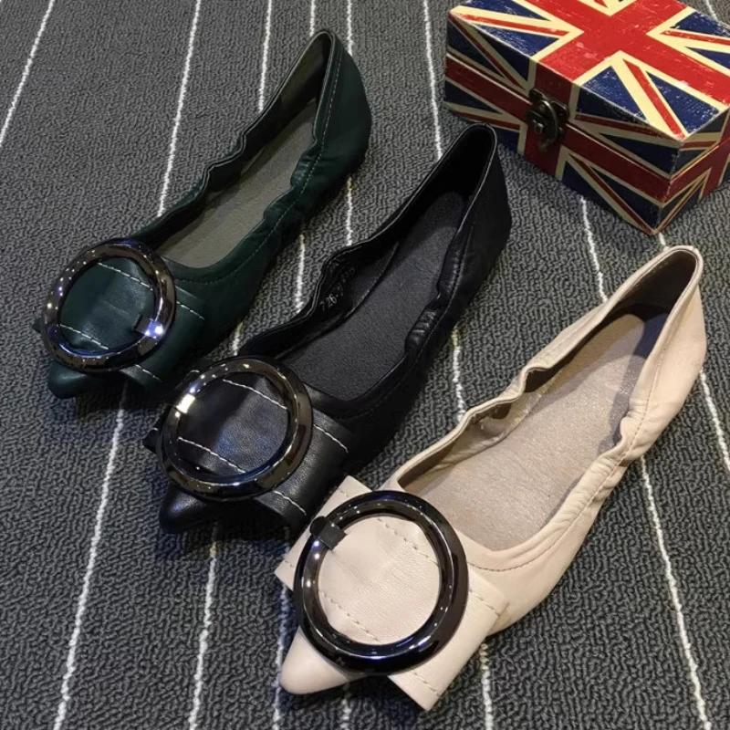 Fashion Fashion Metal Decoration Soft Sole Flat Sandals Women Sexy Pointed Toe Shallow Mouth Designer Shoes Comfort Non-slip Office Shoe