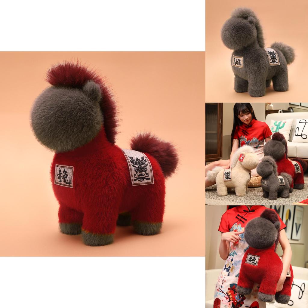 Creative Grey And Red Horse Plush Doll Children Toyfor Year Of The Horse Gift And Collectible Decor