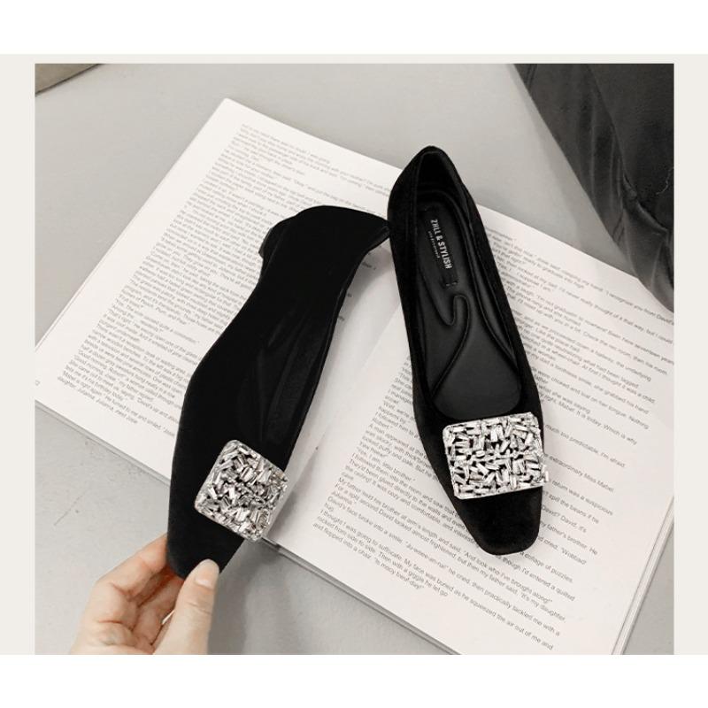 

- Square head rhinestone single shoes women s shoes spring retro commuter shoes fattened and widened large size women s shoes 35 чёрный