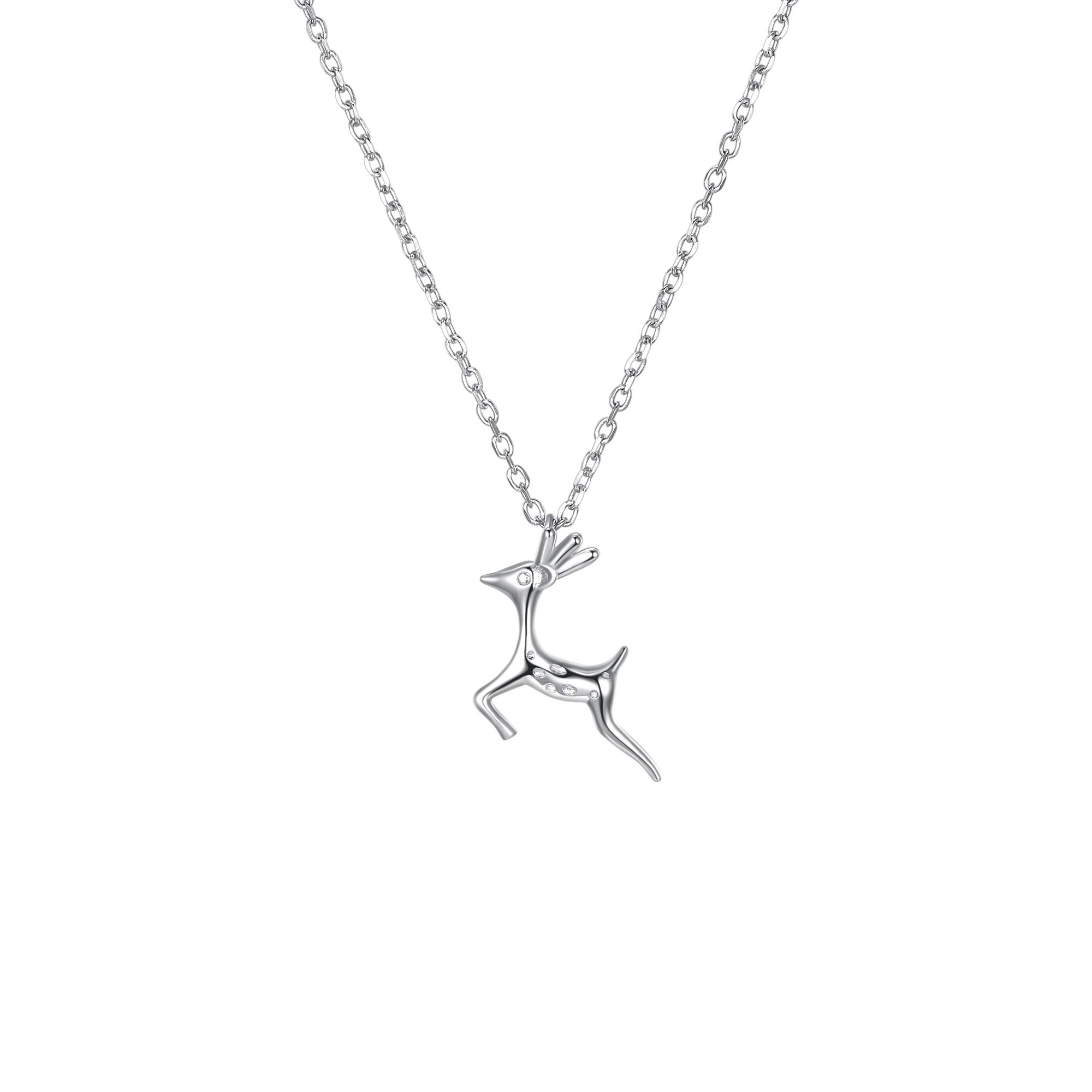 

[Rockyu] Women s Necklace, Popular Brand, Sterling Silver 925, Platinum, Cute Deer Pendant, Sterling Silver Chain 40+5cm, Women s Necklace, Finished,