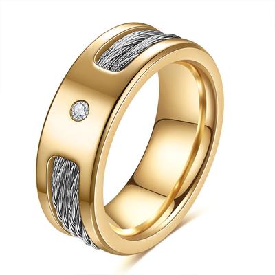 8MM Diamond Cable Wire Stainless Steel Ring Fashion Jewelry for Women Men