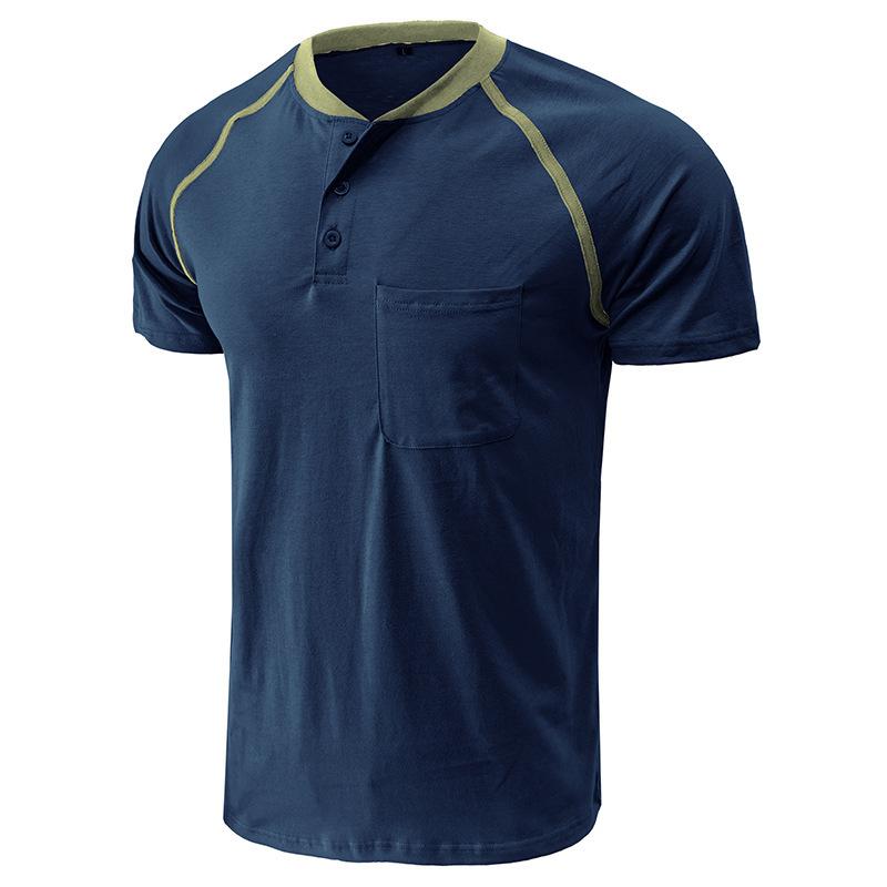 Summer men's Henley shirt colour blocking body shirt men fashion men's short-sleeved men's t-shirt tops