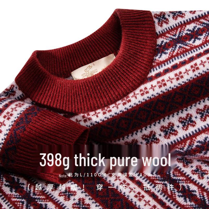 

TUHUANG Мужской пуловер из 100% мериносовой шерсти с ретро жаккардовым узором XL (180/96A)