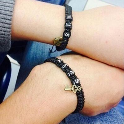 2 Stücke Hers His Braid Paar Armbänder Geschenk Schlüsselanhänger Liebhaber Armbänder