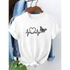 Women's Heart Butterfly Print Tee Round Neck Short Sleeve Spring Summer Autumn European American Casual Elegant Comfort Top