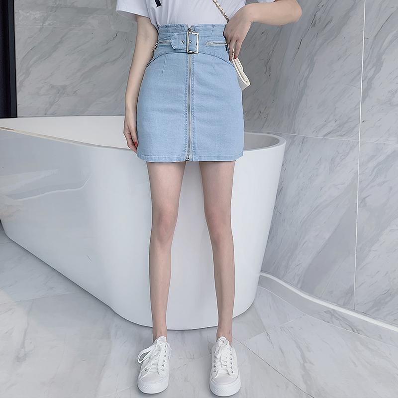 IELGY Frauen rock Blau Reißverschluss Kurzen rock A-linie Schlank Schwarz Denim Hohe taille Modische