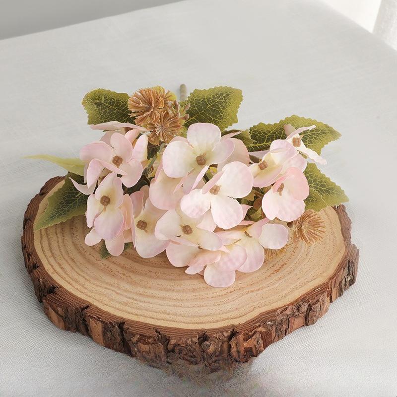 12pcs Artificial 5-Fork Hydrangea Branch Silk Fake Flowers Restaurant Decoration Champagne Monica Hydrangeas Simulation Flowes