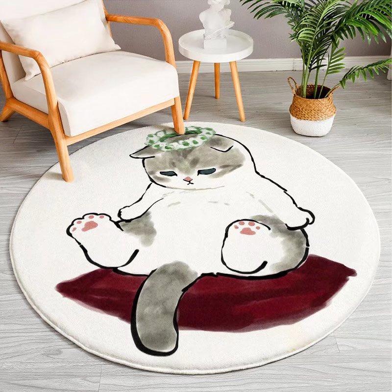 Christmas Cartoon Mat Kids Play Mat Cat Animal Round Carpet Bedroom Mat Living Room Carpet Kitchen Bathroom Anti-Slip Mat