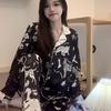 New pajamas women spring and autumn summer ice silk high sense Internet celebrity style leopard loungewear