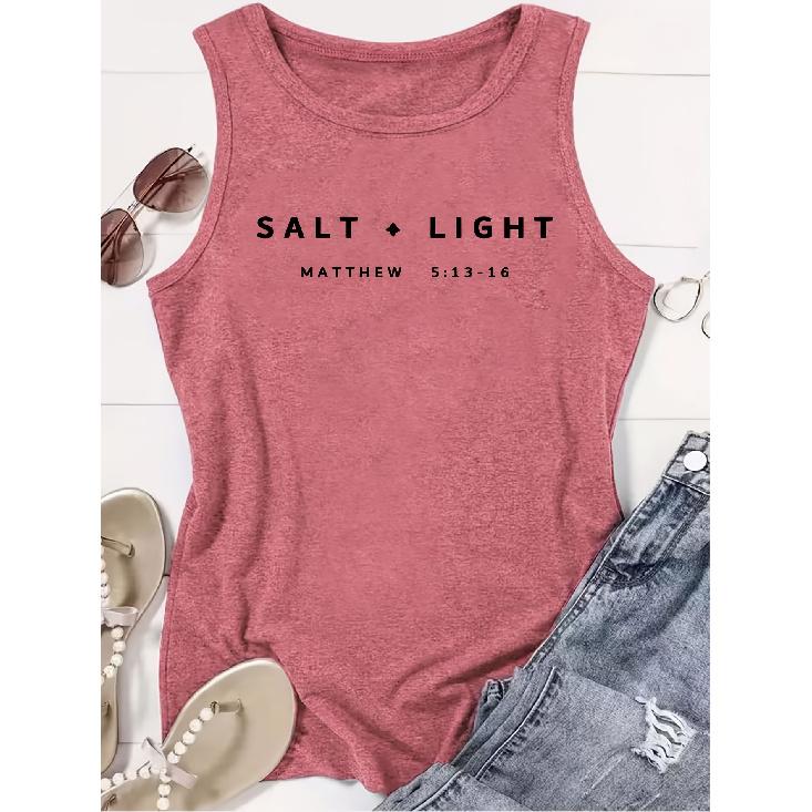 Elegant Vest for Women Salt & Light Biblical Verse Print Casual Loose Summer Vest Fashionable and elegant tops for commuting, vacation, and everyday