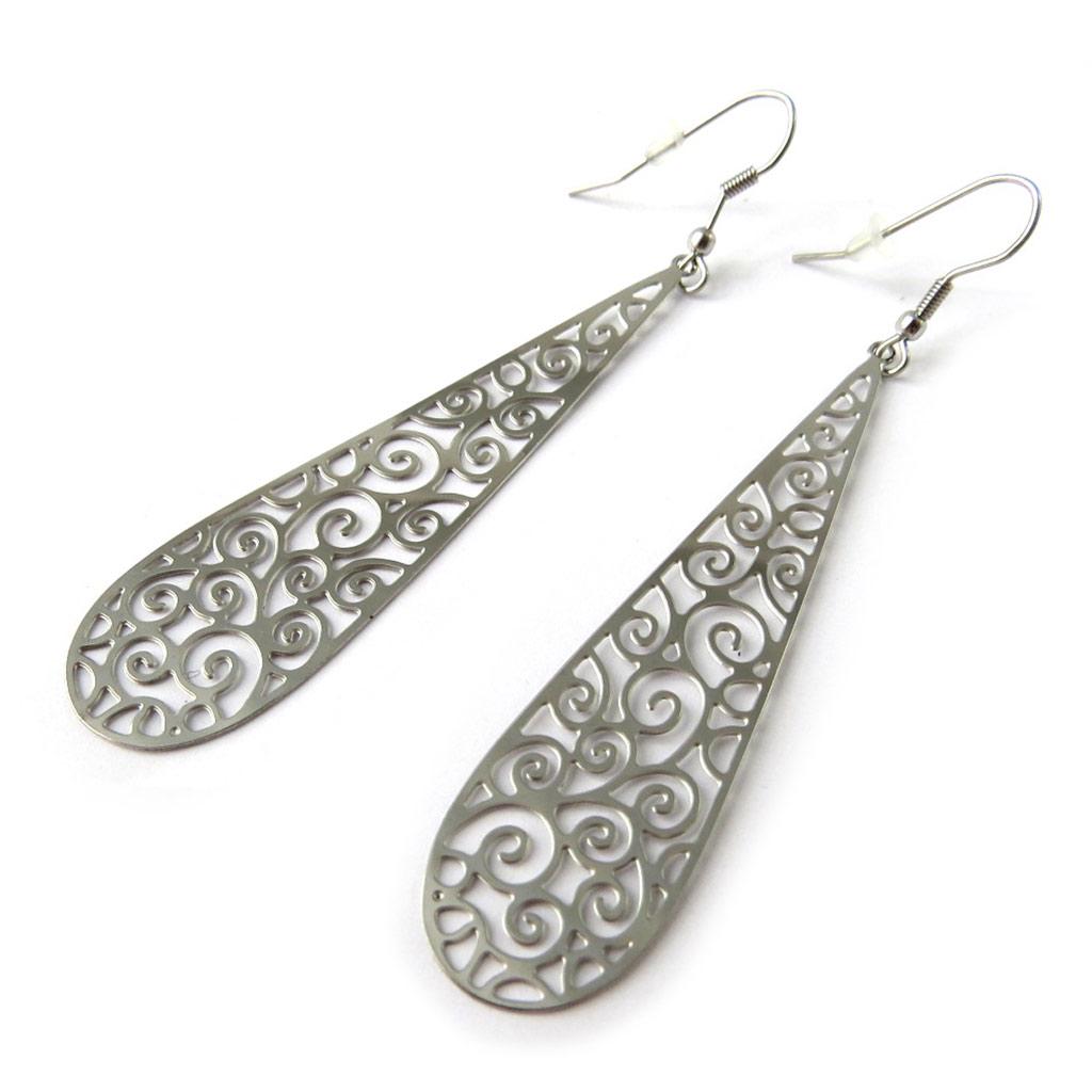 Les Trésors De Lily [N7693] - Silver 'Carmen' Steel Earrings - 80x16 Mm