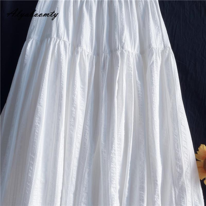 Japanese Mori Girl Spring Summer Women Midi Solid Skirt High Waist White Jacquard Cotton Elegant Ladies' Chic Skirt