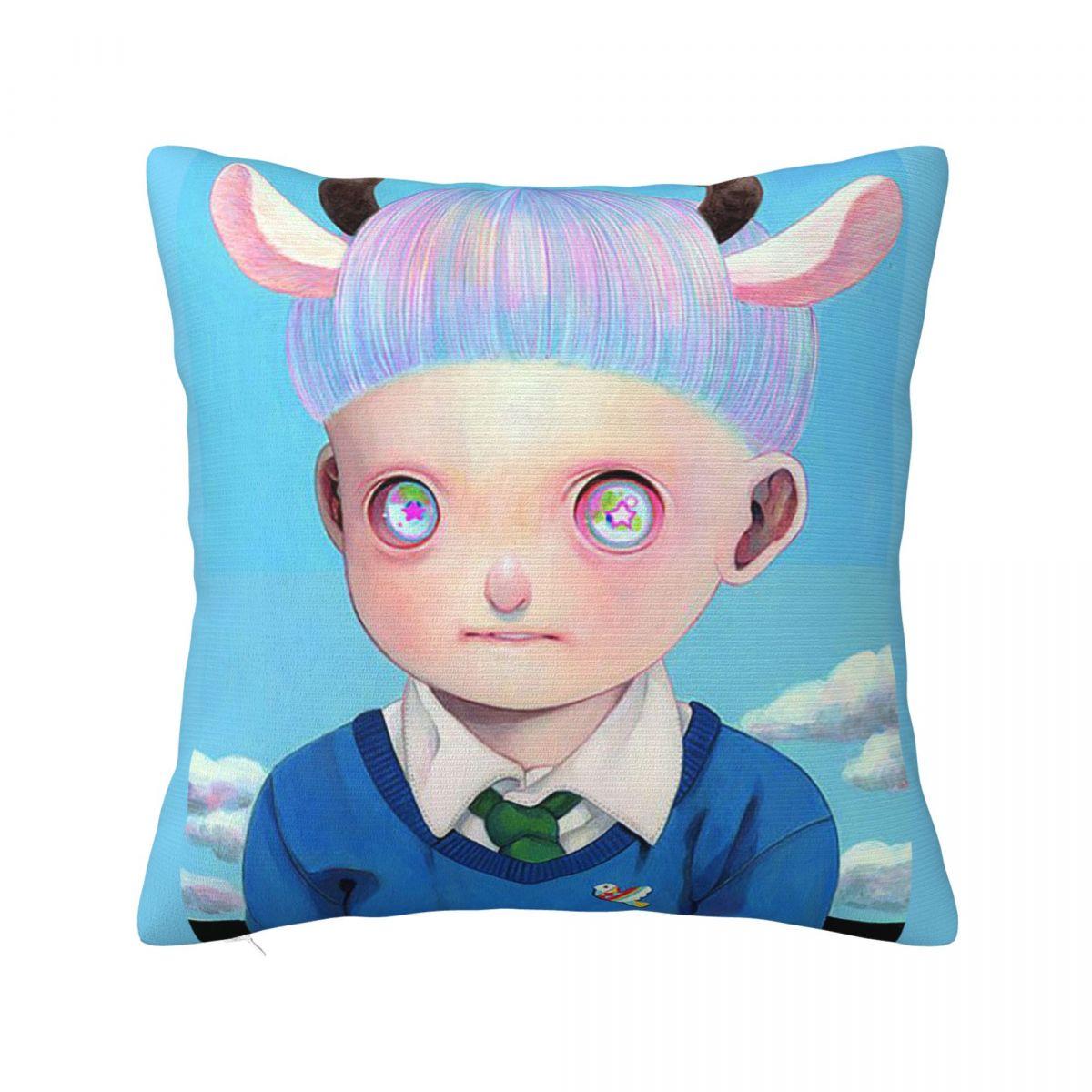 Hikari Shimoda Cute Boy Square Pillowcase Cushion Cover Pillow Case Throw Pillow Cover for Home Sofa Living Room 12x12Inch