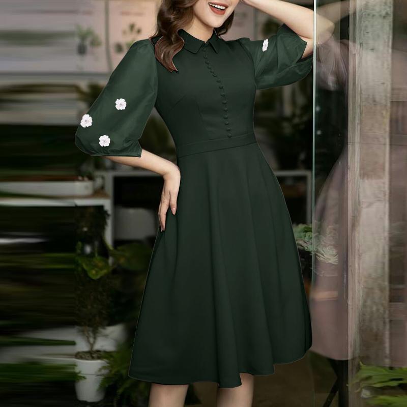 ZANZEA Women Summer Turn Down Collar Floral Half Sleeve Casual Dress