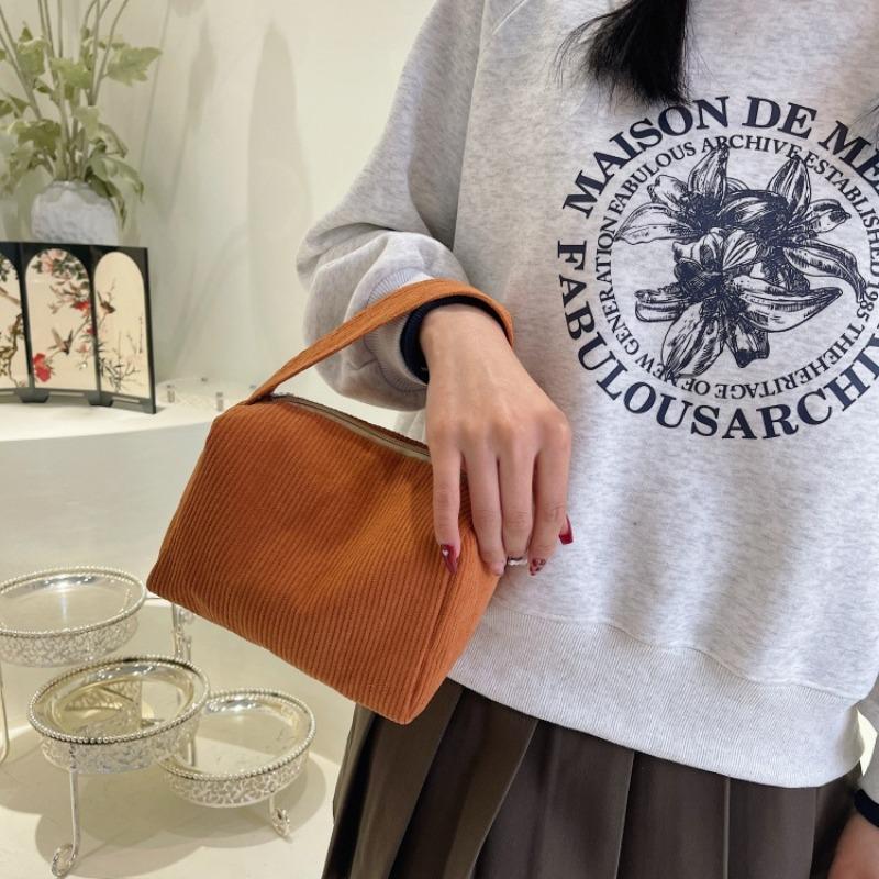 Casual solid color handbag New corduroy large-capacity pillow bag Strip fleece design single shoulder oblique span bag