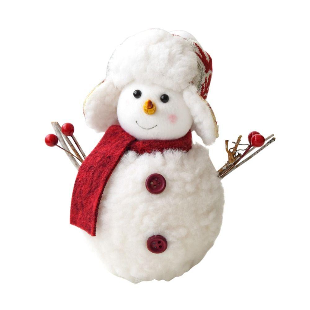 Cartoon Plush Snowman Doll White Snowman Statue Kawaii Christmas Snowman Ornaments  Happy New Year